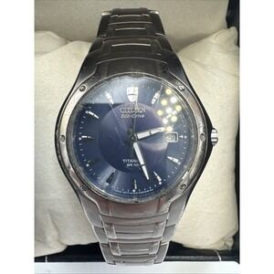 Citizen Eco-Drive Titanium Men's Watch Blue Dial Day Date E111-K002141 684191